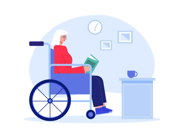 Libro de lectura de mujer discapacitada  Ilustración