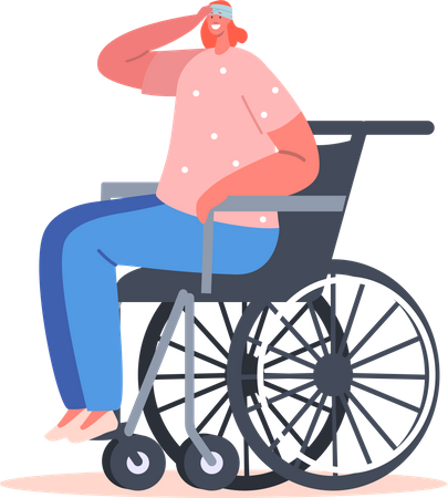 Mujer discapacitada sentada en silla de ruedas  Ilustración