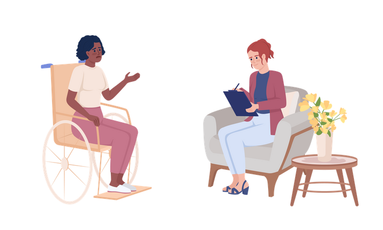 Mujer discapacitada y psicóloga  Ilustración