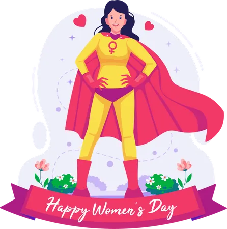 Una Mujer Disfrazada De Superheroe Con Capa Para Celebrar El Dia De La Mujer Superheroe Feminista Ilustracion Del Concepto Del 8 De Marzo Del Dia Internacional De La Mujer Ilustración