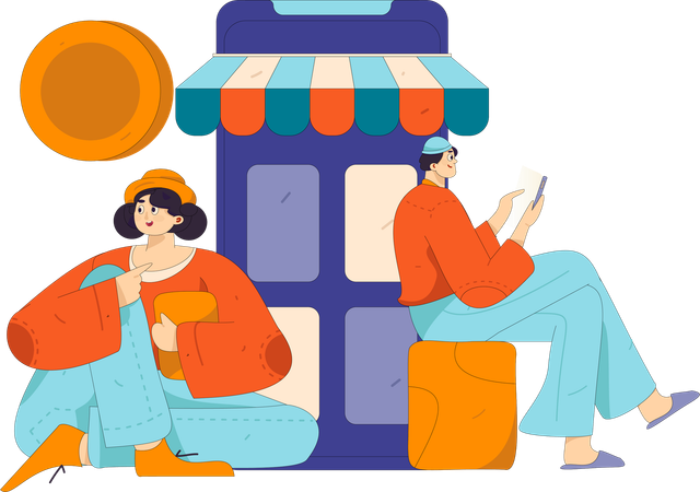 La mujer disfruta de las compras digitales  Ilustración