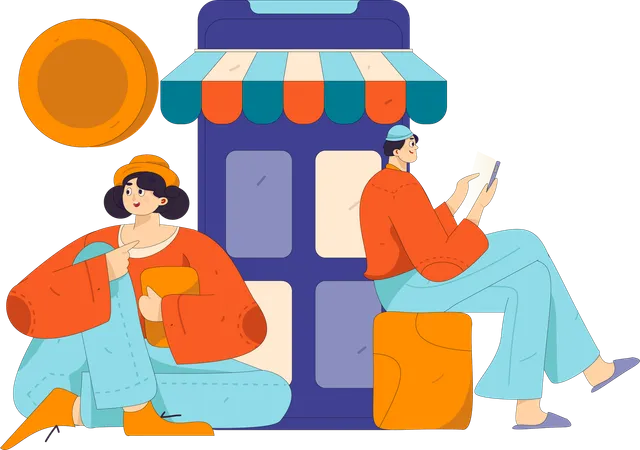 La mujer disfruta de las compras digitales  Ilustración