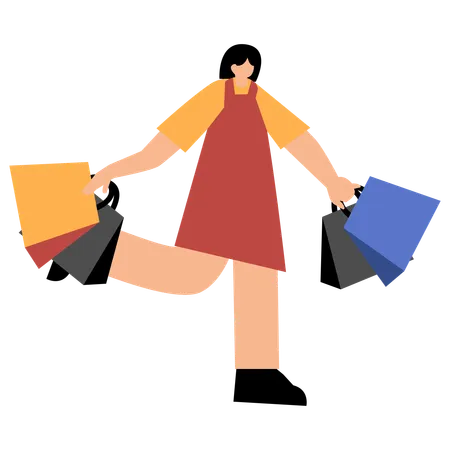 La mujer disfruta de las compras en línea  Ilustración