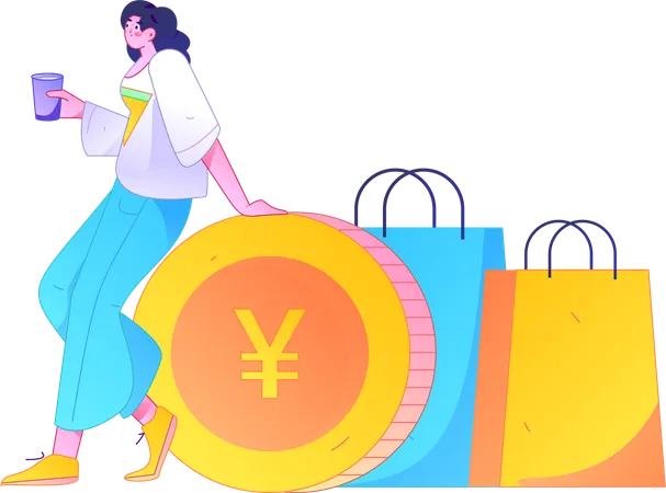 La mujer disfruta de las compras en línea  Ilustración