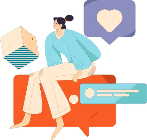 La mujer disfruta haciendo comunicación en línea  Illustration