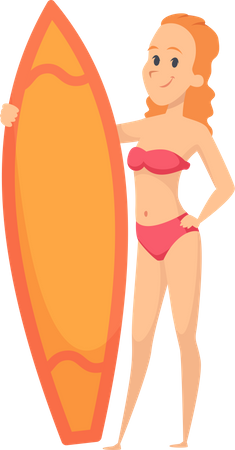 Mujer disfruta surfeando  Ilustración