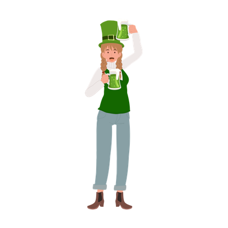 Mujer disfrutando de cerveza verde  Ilustración