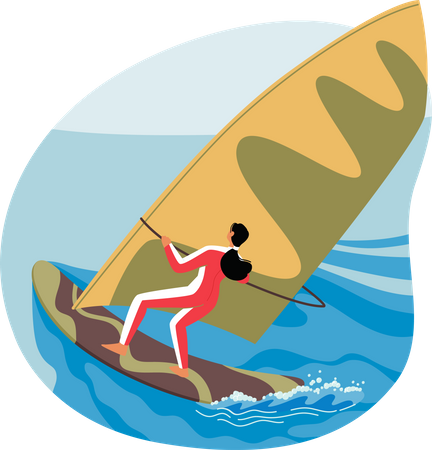 Mujer disfrutando de la emoción del windsurf  Ilustración