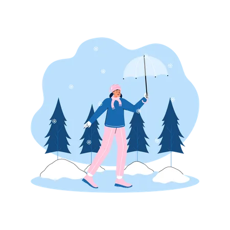 Mujer disfrutando de las nevadas  Ilustración