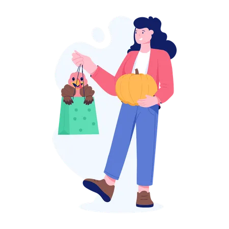 Mujer disfrutando de las compras de Acción de Gracias  Ilustración