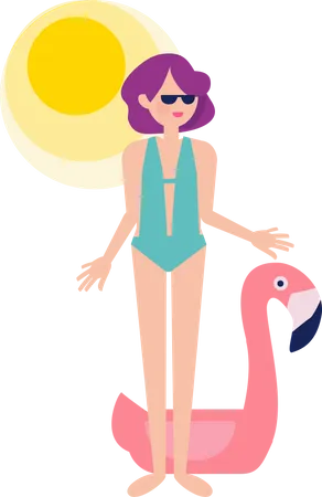 Mujer disfrutando de las vacaciones de verano  Ilustración