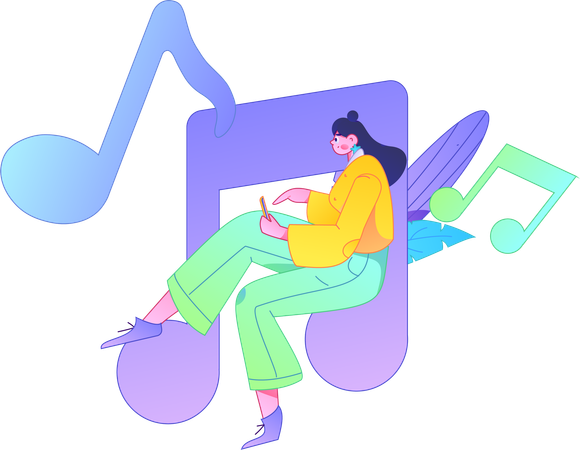 Mujer disfrutando del audio  Ilustración