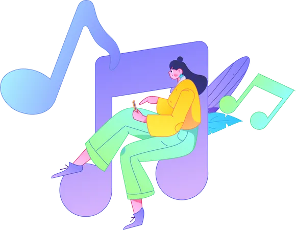 Mujer disfrutando del audio  Ilustración