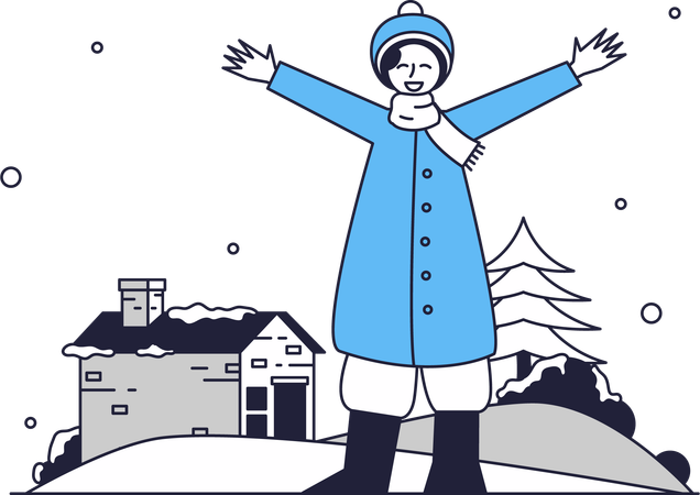Mujer disfrutando del invierno  Ilustración