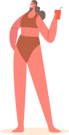 Mujer disfrutando del vino en la playa  Ilustración