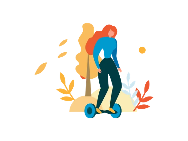 Mujer disfrutando en hoverboard  Ilustración