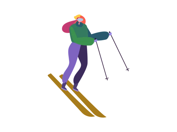Mujer disfrutando de un paseo en esquí  Ilustración