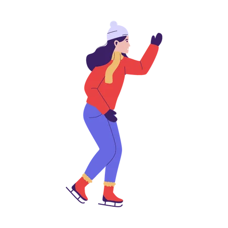 Mujer disfrutando patinando sobre hielo  Ilustración