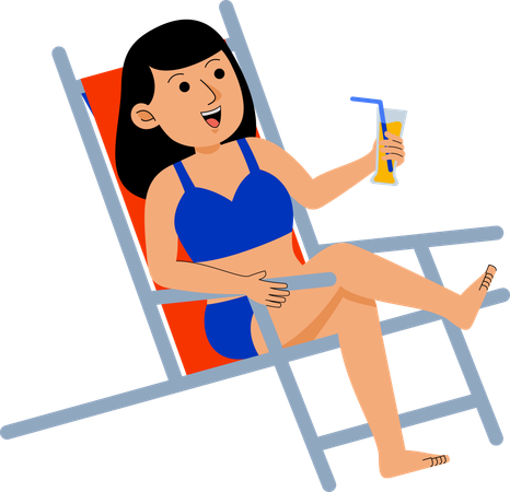 Mujer disfrutando sentada en la playa  Ilustración