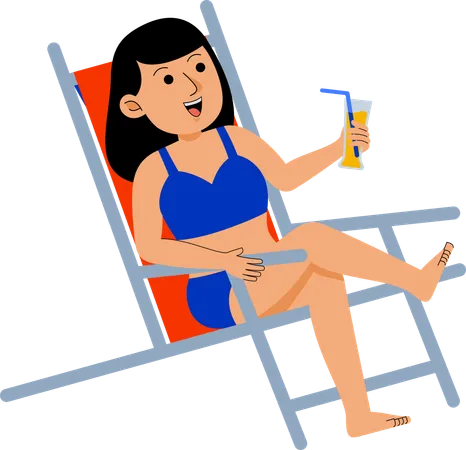 Mujer Disfrutando Sentada En La Playa Ilustración