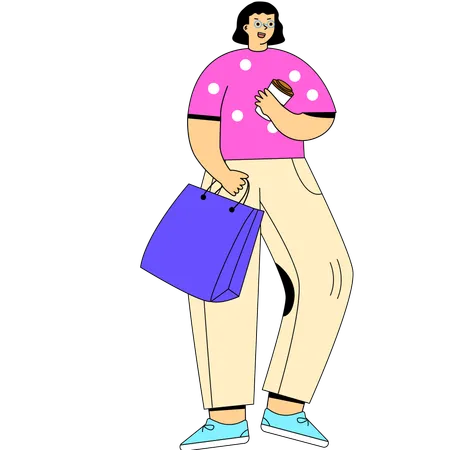 Mujer disfrutando de descuento en rebajas  Illustration