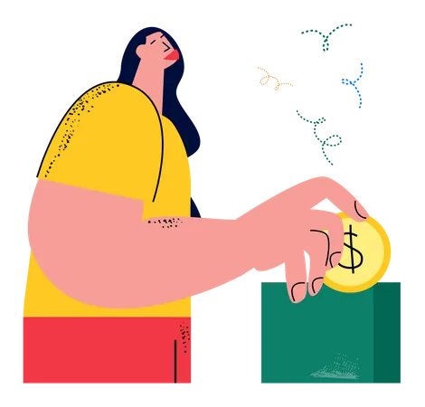 Mujer donando dinero  Ilustración