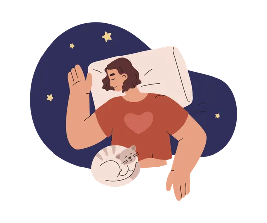 Mujer duerme con gato  Ilustración