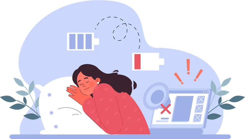 Mujer duerme profundamente para tener una mente positiva  Ilustración