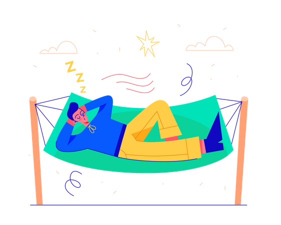 Mujer durmiendo en columpio de cuerda  Ilustración
