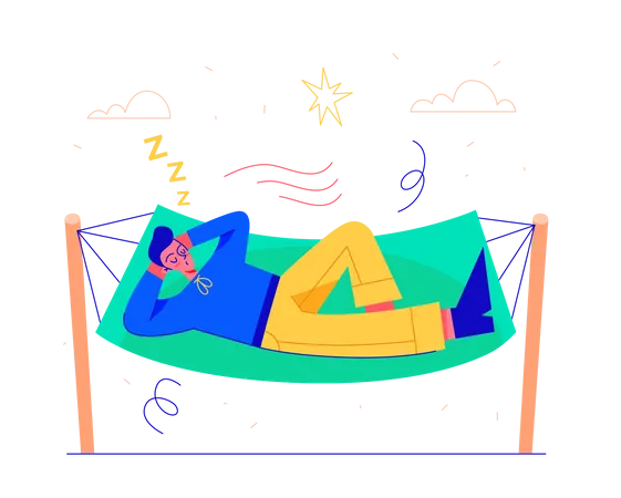 Mujer durmiendo en columpio de cuerda  Ilustración
