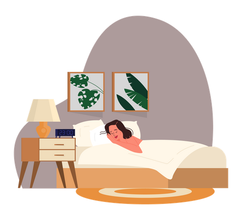 Mujer durmiendo en la cama  Ilustración