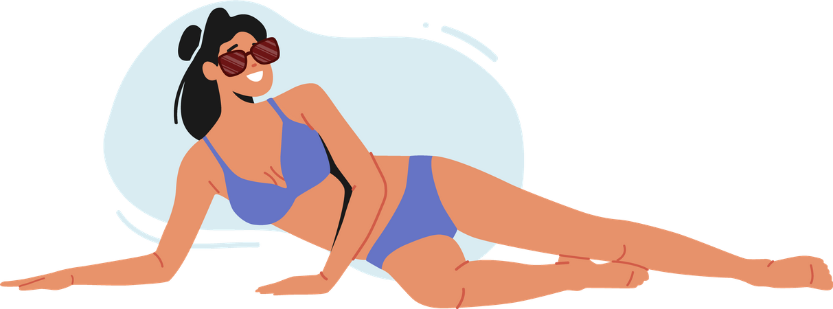 Mujer durmiendo mientras usa traje de baño  Ilustración