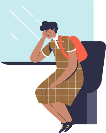 Mujer durmiendo mientras viaja en tren  Ilustración