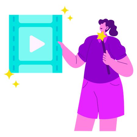 Mujer editando contenido de vídeo  Ilustración