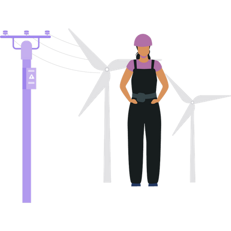 Mujer electricista de pie  Ilustración