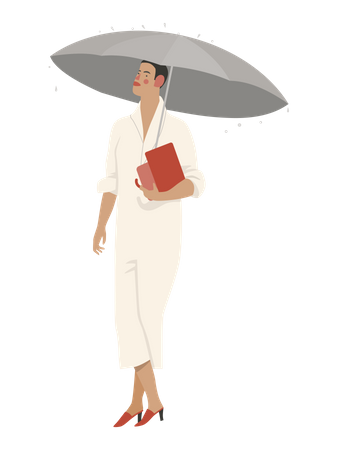 Mujer elegante sosteniendo paraguas  Ilustración