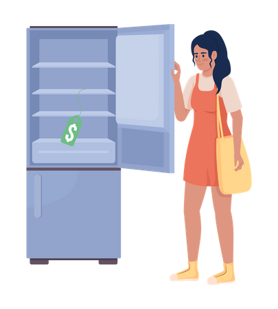 Mujer elige refrigerador  Ilustración