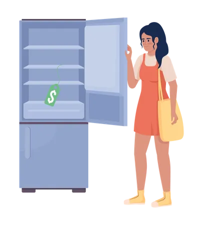 Mujer elige refrigerador  Ilustración