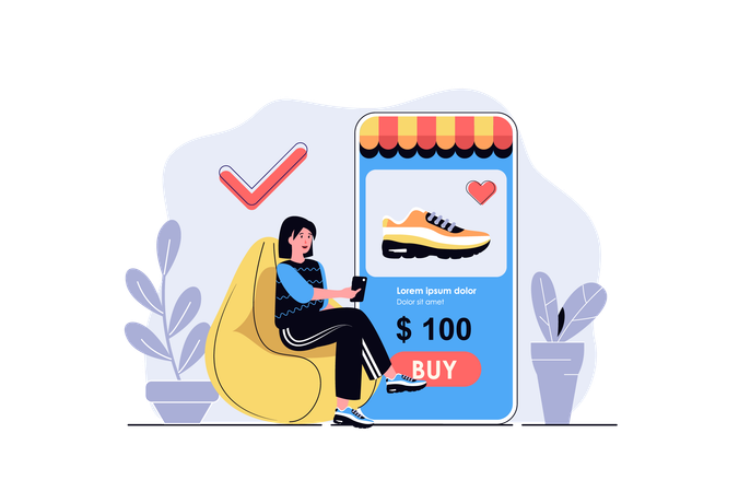 Mujer eligiendo zapatos nuevos  Ilustración