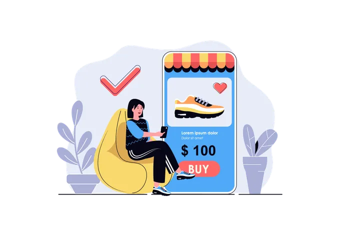 Mujer eligiendo zapatos nuevos  Ilustración