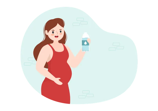 Mujer embarazada bebiendo agua  Ilustración