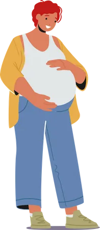 Mujer embarazada con la mano en el vientre  Ilustración