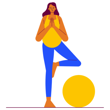 Mujer embarazada parada en pose de yoga  Ilustración