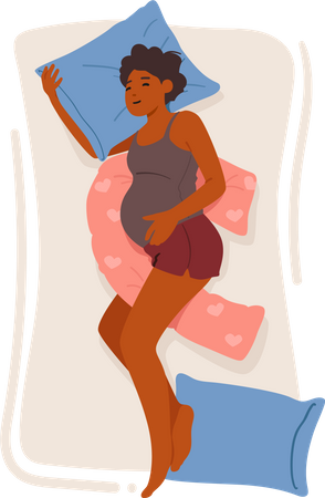 Mujer embarazada durmiendo con almohada de maternidad personalizada  Ilustración