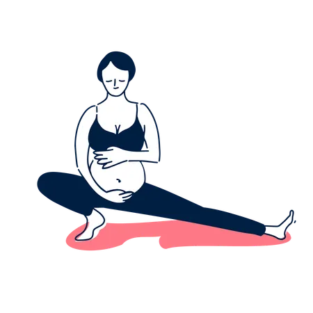 Mujer embarazada haciendo ejercicio de yoga  Ilustración