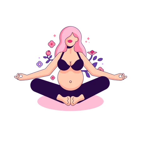 Mujer embarazada haciendo ejercicio de yoga  Ilustración