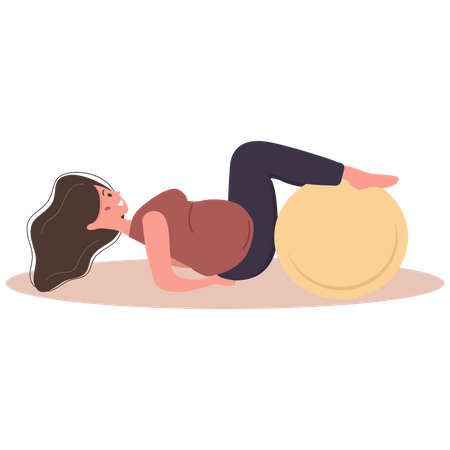 Mujer embarazada haciendo ejercicio con pelota de gimnasia  Ilustración