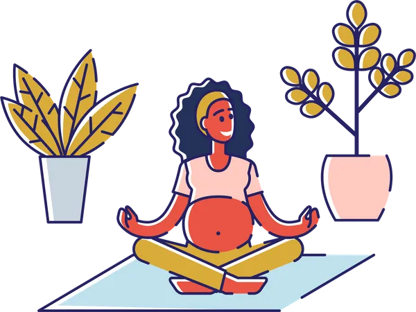 Concepto De Yoga Para Embarazadas Maternidad Recien Nacidos Y Actividades Deportivas Feliz Mujer Embarazada En Las Clases Para Padres Hace Ejercicios Especiales Ilustracion De Vector Plano Lineal De Contorno De Dibujos Animados Ilustración