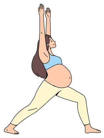 Mujer embarazada haciendo yoga Crescent Lunge Pose  Ilustración