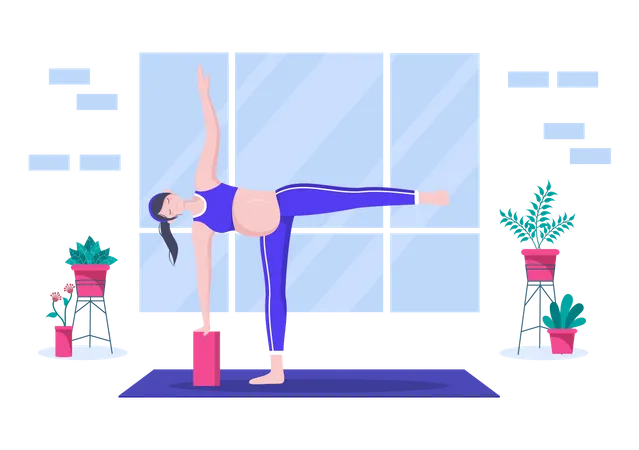 Mujer embarazada haciendo posturas de yoga  Ilustración